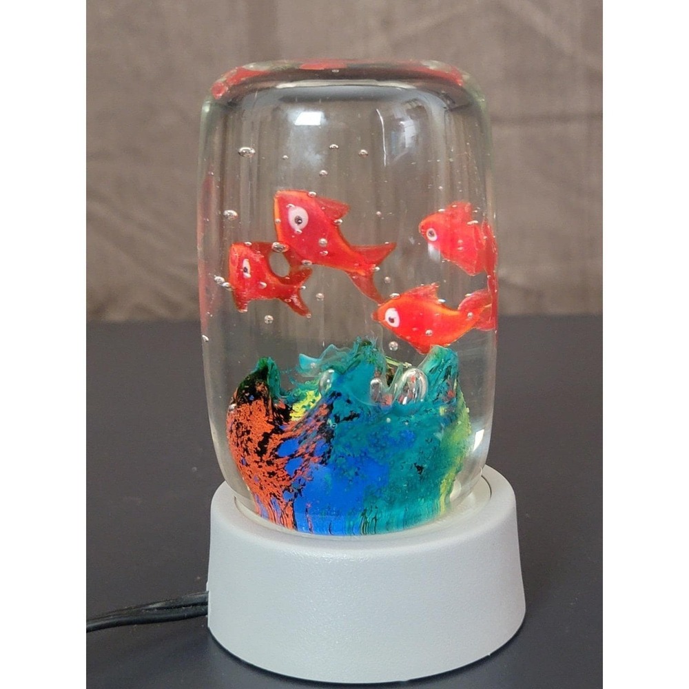 Murano Style Blown Glass Lighted Paperweight-Colorful Aquarium